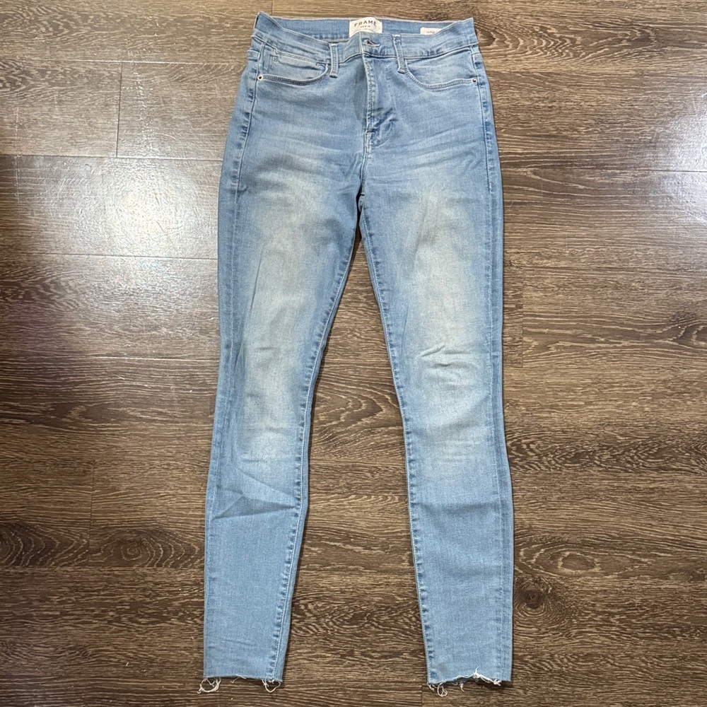 Frame Denim Light Wash High-Rise Skinny Jeans - Light Blue